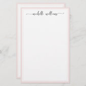 Girly Elegant Signature Script Blush Borderiert Briefpapier (Vorne/Hinten)