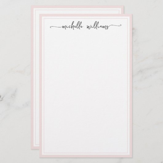 Girly Elegant Signature Script Blush Borderiert Briefpapier (Vorne/Hinten)