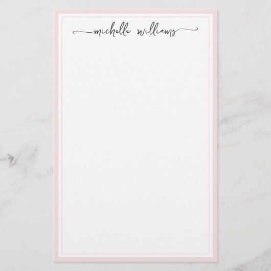 Girly Elegant Signature Script Blush Borderiert Briefpapier (Vorderseite)