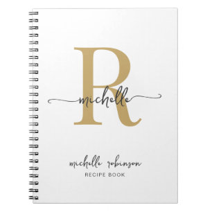 Girly Elegant White Gold Kochbuch Rezept Monogramm Notizblock