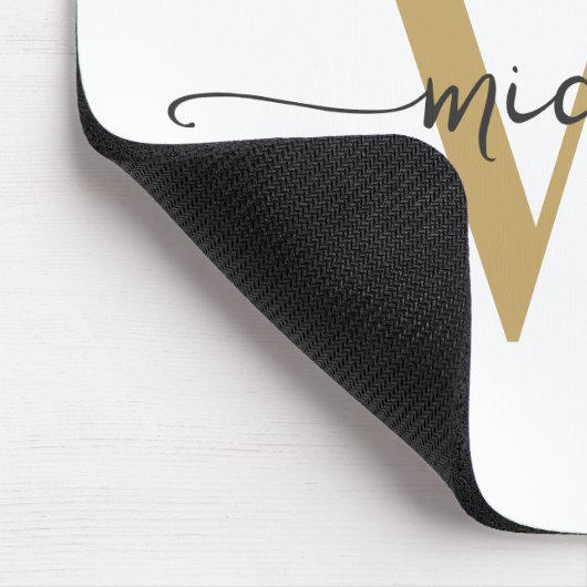 Girly Elegant White Gold Monogram Name Script Mousepad (Ecke)