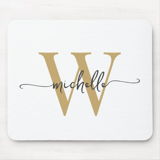 Girly Elegant White Gold Monogram Name Script Mousepad (Vorne)
