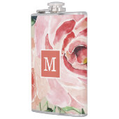 Girly Elegante Floral Wasserfarben Mit Monogramm F Flachmann (Links)