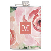 Girly Elegante Floral Wasserfarben Mit Monogramm F Flachmann (Vorderseite)
