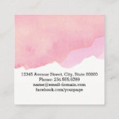 Girly Elegante Wasserfarbe Rosa minimal Quadratische Visitenkarte (Rückseite)