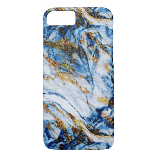 Girly elegantes blaues Goldmarmor Blingy Chic Case-Mate iPhone Hülle (Rückseite)