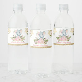 Girly Elephant Baby Dusche Blush Pink Floral Gefal Wasserflaschenetikett
