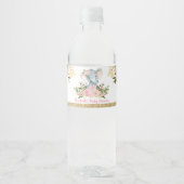 Girly Elephant Baby Dusche Blush Pink Floral Gefal Wasserflaschenetikett (Vorderseite)