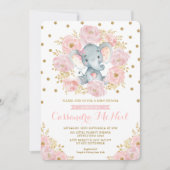 Girly Elephant Blush Pink Floral Baby Girl Dusche Einladung (Vorderseite)