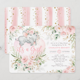 Girly Elephant Pink Blush Gold Blume Kinderdusche Einladung
