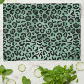 Girly Emerald Green Glam Leopard Print Geschirrtuch (Gefaltet)