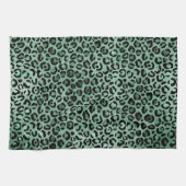 Girly Emerald Green Glam Leopard Print Geschirrtuch (Horizontal)