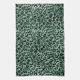 Girly Emerald Green Glam Leopard Print     Geschirrtuch