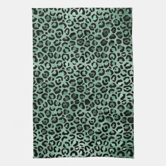 Girly Emerald Green Glam Leopard Print Geschirrtuch (Vertikal)