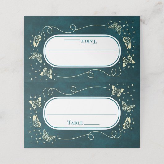 Girly Emerald Green Gold 15 Jahre alte Schmetterli Platzkarte (Außenseite Aufgefaltet)