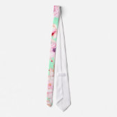 Girly erröten rosa Blumen auf tadellosem Grün Krawatte (Rückseite)