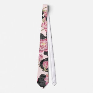 Girly erröten rosa und schwarze Watercolor-Blumen Krawatte