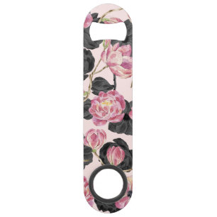 Girly erröten rosa und schwarze Watercolor-Blumen Speedflaschenöffner