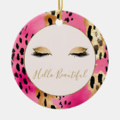 Girly Eyelashes Pink Glam Gold Sparkard Leopard Keramik Ornament (Vorne)
