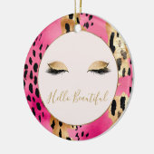 Girly Eyelashes Pink Glam Gold Sparkard Leopard Keramik Ornament (Links)