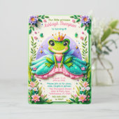 Girly Fairy Tale Frog Princess Birthday Party Einladung (Stehend Vorderseite)