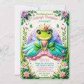 Girly Fairy Tale Frog Princess Birthday Party Einladung (Vorderseite)