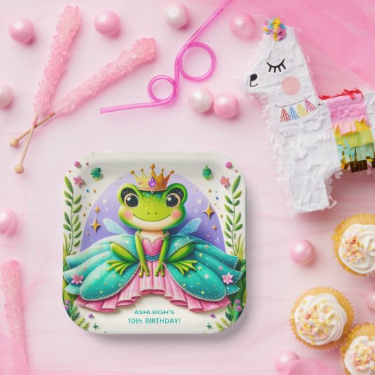 Girly Fairy Tale Frog Princess Birthday Party Pappteller (Party)