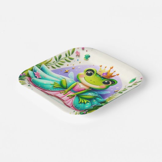 Girly Fairy Tale Frog Princess Birthday Party Pappteller (Gewinkelt)