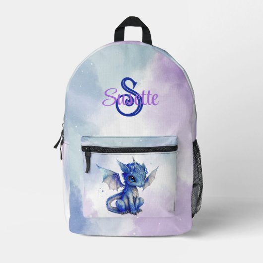 Girly Fantasy Blue Baby Dragon Personalisiert Bedruckter Rucksack (Vorderseite)