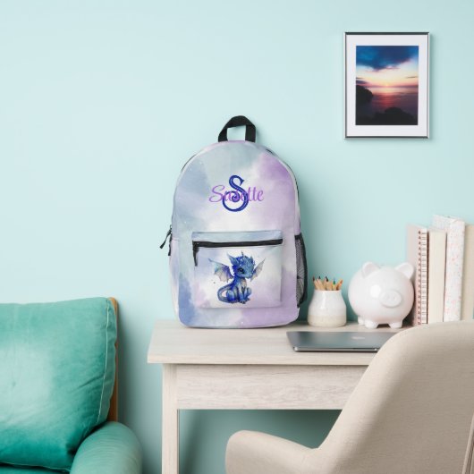 Girly Fantasy Blue Baby Dragon Personalisiert Bedruckter Rucksack (InSitu)