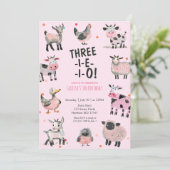 Girly Farm Animal Third Birthday Invitation Einladung (Stehend Vorderseite)