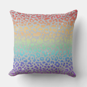 Girly Faux Glitter Regenbogen-Leopardenprint Kissen
