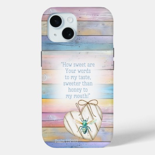 Girly Faux Pastel Wood Heart Turquoise Bee Bible Case-Mate iPhone Hülle (Rückseite)