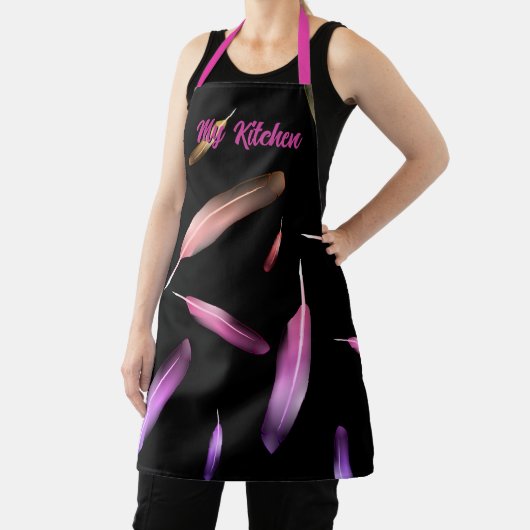 Girly Feathers Black Pink Calligraphy Text Schürze (InSitu)