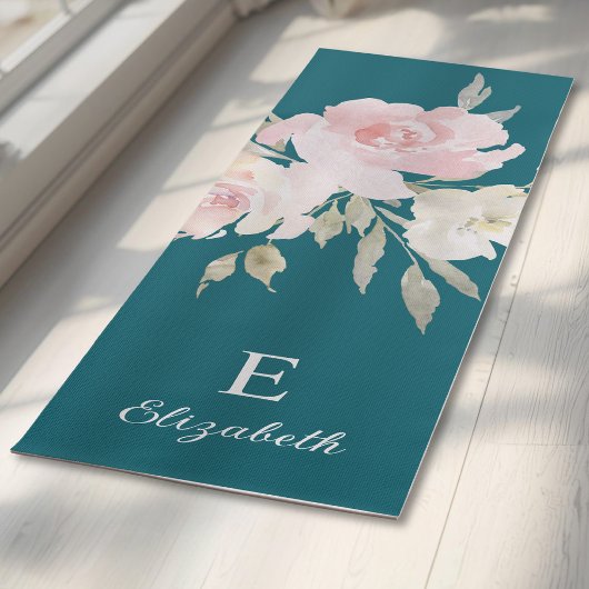 Girly Feminine Floral Name and Monogram Yogamatte
