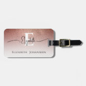 Girly Feminine Rose Gold Glitzer White Mit Monogra Gepäckanhänger (Vorderseite horizontal)