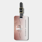 Girly Feminine Rose Gold Glitzer White Mit Monogra Gepäckanhänger (Vorderseite vertikal)