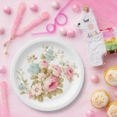 Girly Feminine Vintag Pink Roses Pappteller (Party)