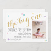 Girly First Birthday Einladung - Glitzer Gold (Vorne/Hinten)