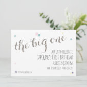 Girly First Birthday Einladung - Silber (Stehend Vorderseite)