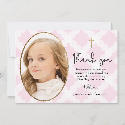 Girly First Holy Communion Foto danke (Vorderseite)