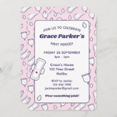 Girly First Period Pink Niedlich Menstrual Pad Par Einladung (Vorne/Hinten)