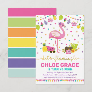Girly Flamingo Geburtstags Summer Tropical Pool Pa Einladung