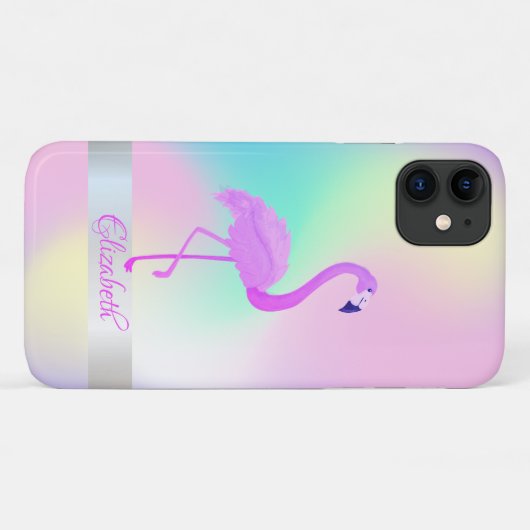 Girly Flamingo Holographic Ombre Case-Mate iPhone Hülle (Rückseite (Horizontal))