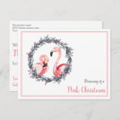 Girly Flamingo träumt von einem rosa Weihnachten Postkarte (Vorne/Hinten)