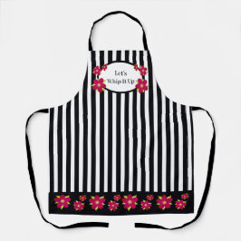 Girly Floral Accented Black and White Stripe Schürze