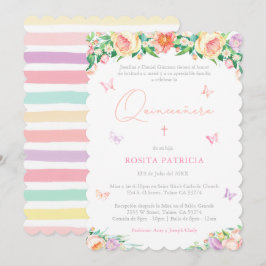 Girly Floral Butterflies Quinceañera Party Einladung