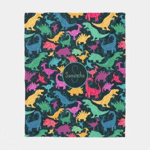 Girly Floral Dinosaur Silhouette Girls Fleecedecke