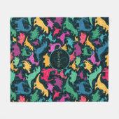 Girly Floral Dinosaur Silhouette Girls Fleecedecke (Vorderseite (Horizontal))