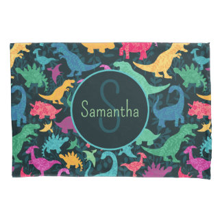 Girly Floral Dinosaur Silhouette Girls Kissenbezug